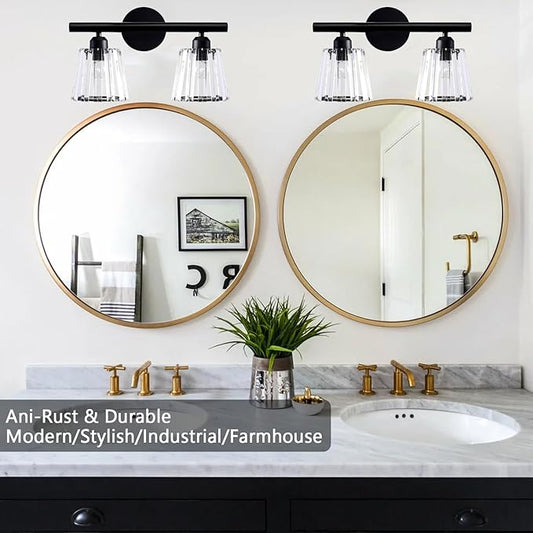 TISLYCO 2 Lights Sconces Wall Decor, Modern Vanity Light Fixture Over Mirror, Black Crystal Wall Sconce for Hallway Entryway Restroom, 2 Lights Bathroom sconces