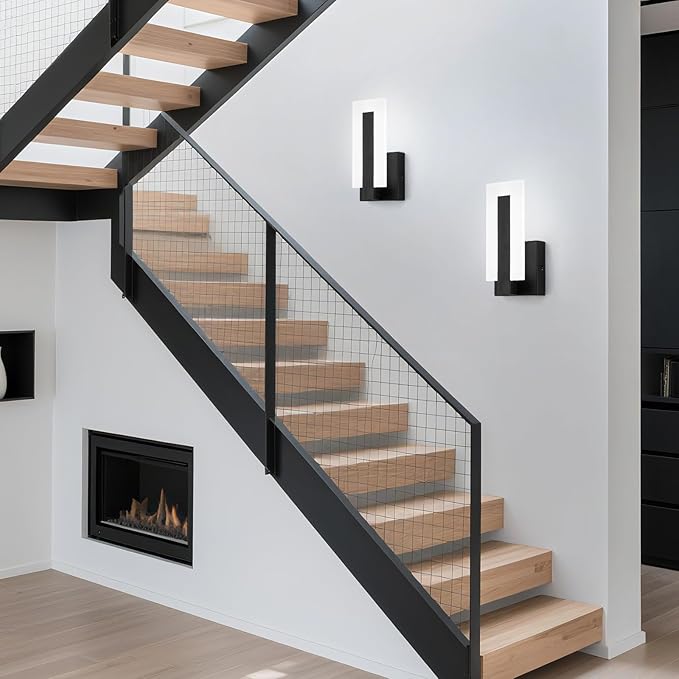 Modern LED Wall Sconce, Black Indoor Wall Light Fixtures, 6000K Cold White Wall Mounted Lamp Set of 2, Acrylic Wall Sconce Lighting for Hallway, Bedroom, Stairway, Corridor, Bathroom