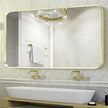 Gold Metal Framed Bathroom Mirror for Wall, Large Brushed Gold Rounded Corner Rectangular Bathroom Vanity Mirror, Anti-Rust, Tempered Glass, Hangs Horizontally or Vertically (30