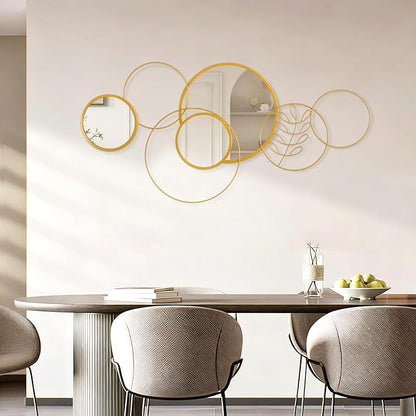 Golden Wall Mirror Set, Wall Mounted Metal Circle Mirror Set Modern Round Decorative Mirrors for Living Room Bedroom Bathroom Entryway 20x40 Inch Home Decor