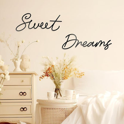Sweet Dreams Wall Decor Metal Wall Art Large Modern Living Room Farmhouse Sign for Bedroom Black Metal Wall Art for Office and Home Wall Decor (Black, Farmhouse)