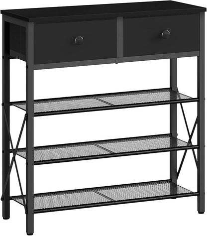 4 Tier Shoe Rack, Large Capacity Shoe Storage Organizer, Metal Shoe Shelf with Drawer and Wooden Top, for 16 Pairs of Shoes, for Entryway, Closet, Black SS24BB