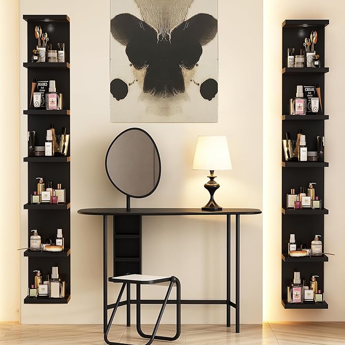 Versatile 7 Tier Wall Shelf Unit,Black Lack Wall Shelf,Display Floating Shelf with LED Remote Control Light