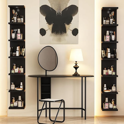 Versatile 7 Tier Wall Shelf Unit,Black Lack Wall Shelf,Display Floating Shelf with LED Remote Control Light