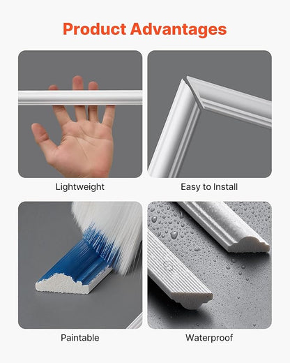 VEVOR Wall Molding 12 Pack, 20 x 20 in Wainscoting Panels Kit, Lightweight Paintable Polystyrene, Easy to Install, Waterproof Accent Wall Trim for Interior Décor Living Room, Bedroom, Home, White