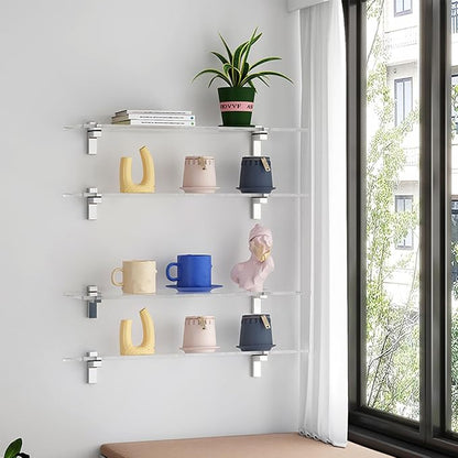 Clear Acrylic Shelf, Set of 2 Invisible Wall Shelves Wall Mounted Display Shelf, Floating Shelves for Bathroom, Bedroom, Living Room, Kitchen, Office (13.8 Inch Set of 4)
