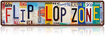 Vintage Flip Flop Zone Metal Tin Signs Street Signs Home Wall Decor 16 x 4 Inches