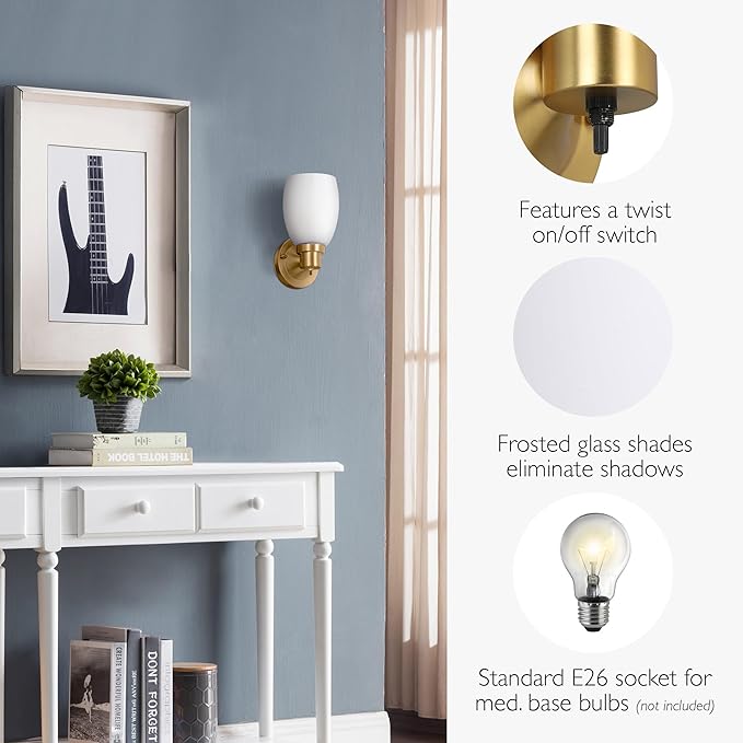 Design House Lydia Wall Sconce, 1 Light, Frosted Glass, Dimmable, Twist On/Off Switch, Satin Gold, 4.88 in x 5.125 in x 9.75 in, 588814-SG