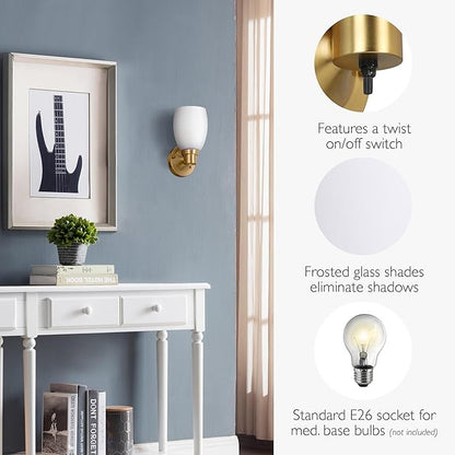 Design House Lydia Wall Sconce, 1 Light, Frosted Glass, Dimmable, Twist On/Off Switch, Satin Gold, 4.88 in x 5.125 in x 9.75 in, 588814-SG