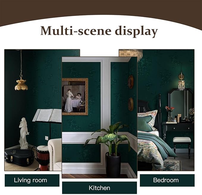 Dimoon 17.7''x118'' Green Peel and Stick Wallpaper Gothic Floral Wall Paper Contact Paper Closeout Renter Friendly Modern Self Adhesive Damask Cabinet Vinyl Roll(118''x17.7'', Green Floral Textured)