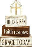 Easter Decorations - He Is Risen Cross Tiered Tray Decor - Faith Restores Grace Today Religious Wooden Tabletop Sign - Farmhouse Easter Christian Home Decor Indoor - Spring Home Decor for Living Room, Kitchen Counter, Seasonal Farmhouse Display