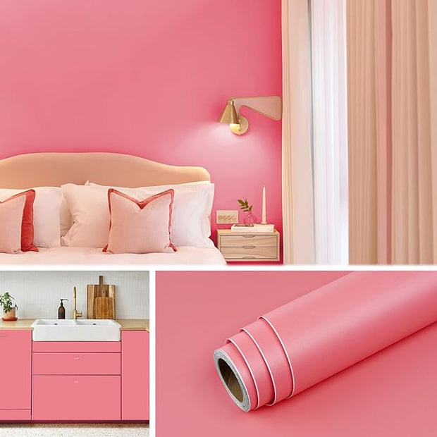 Livelynine 15.8x197 Neon Pink Contact Paper Peel and Stick Wallpaper for Bedroom Cabinet Contact Paper Rose Pink Vinyl Self Adhesive Desk Cover Girly Room Wall Paper for Cubicle Dorm Renter Friendly