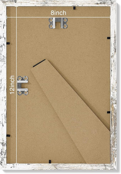 Vittanly 8x12 Picture Frames Set of 9, Shatter Resistant Plexiglass, Display 6x8 Pictures with Mat or 8x12 without Mat, Photo Frames for Wall or Tabletop, Engineered Wood, Distressed White