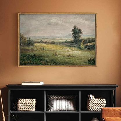 SHENIFY 24x36in Large Vintage Landscape Framed Canvas Wall Art The Vast Grassland Classic Wall Prints Modern Farmhouse Bathroom Office Decor - Natural Framed