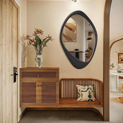 AAZZKANG Black Mirror with Wood Frame Large Irregular Wall Mounted Mirrors Asymmetrical Decorative for Bathroom Bedroom Living Room Entryway 28"x20"