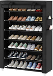Laiensia 7-Tier Vertical Shoe Rack Organizer, Space Saving Shoe Storage Organizer, Non-Woven Cover Shoe Shelf Holds 28-35Pairs for Bedroom, Hallway, Closet Entryway, Black