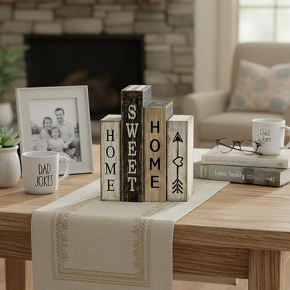 4 Pcs Farmhouse Table Decor Wooden Books Home Sweet Home Tiered Tray Decor Rustic Wood Block Sign Housewarming Gifts Neutral Centerpiece Farmhouse Stacked Decoration for Shelf Mantle