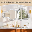 Large Asymmetrical Wall Mirror Irregular Wood Frame Modern Unique Wall-Mounted Artistic Wavy Mirror Decor Bathroom Vanity Bedroom Living Room Entryway Hallway 120x55cm Natural