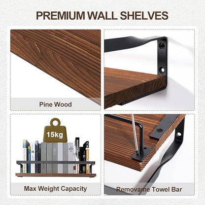 Uten Floating Shelves, Wall Shelf Outdoor, Bathroom Shelves for Wall, Towel Holder 8 Hooks, Kitchen Spice Rack, Storage Organiser Shelf for Bedroom, Bathroom, Living Room, Office