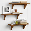 Forbena Wooden Floating Shelves for Wall Set of 3, 24 Inch Wall Shelf for Bedroom, Dark Wood Arched Hanging Wall Shelves for Bedroom, Living Room, Office, Nursery, Dining Room (Walnut Brown)