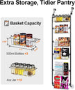 Delamu Narrow Over the Door Pantry Organizer, 6-Tier Metal Pantry Door Organization and Storage for Easy Install, Hanging Spice Rack Seasoning Shelves for Cabinet & Kitchen, D5 x W13 x H50 inch, Black