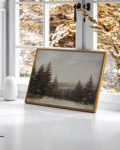 InSimSea Framed Canvas Wall Art Winter Christmas Decor Living Room Pine Tree Forest Decor Nature Landscape Decoration for Bedroom Bathroom Rustic Xmas Holiday Gifts 12x16 Inch
