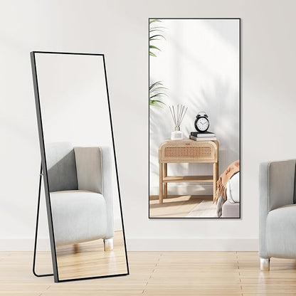 OLIXIS 64"x 21.5" Mirror Full Length, Full Body Mirror with Stand, Hanging or Leaning for Wall, Floor Standing with Shatter-Proof Glass for Bedroom, Living Room, Long, Black