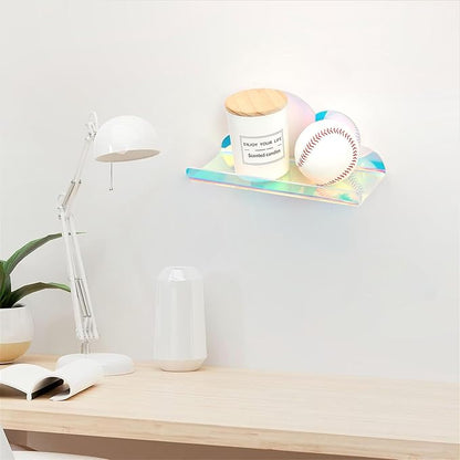Lesnala 2Pcs Cloud Mini Shelf Iridescent Floating Shelves Acrylic Wall Mounted with Stickers and Screws for Bathroom Bedroom Living Room Office