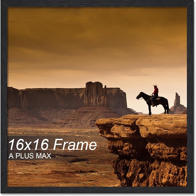 A PLUS MAX Square 16x16 Frame, Black Engineered Wood Picture Frame for 16 x 16 Picture Poster Photo, Light Weight 16 by 16 Frame with Wood-grain for Wall - 1 Pack/Black/16 x16