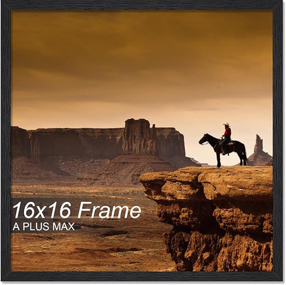 A PLUS MAX Square 16x16 Frame, Black Engineered Wood Picture Frame for 16 x 16 Picture Poster Photo, Light Weight 16 by 16 Frame with Wood-grain for Wall - 1 Pack/Black/16 x16