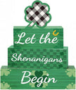 4 Pcs St Patricks Day Decorations for Home St. Patricks Day Tiered Tray Decor Let The Shenanigans Begin Sign Farmhouse Decor for Home Office Kitchen Shelf Tabletop Centerpieces