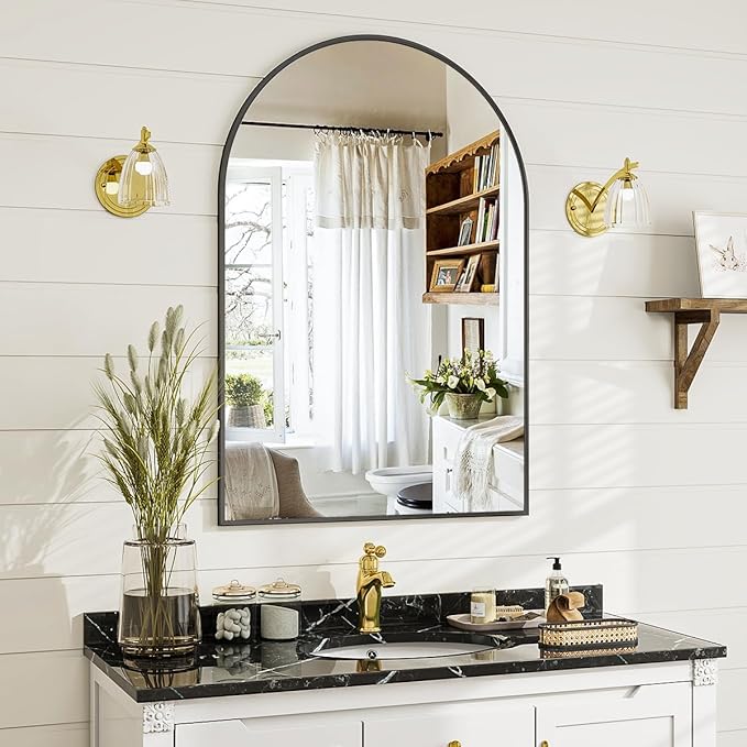 24x36 inch Arch Wall Mirror, Black Arched Bathroom Vanity Mirrors for Over Sink, Metal Frame Room Wall Decor Haning or Leaning for Entryway, Bedroom, Living Room