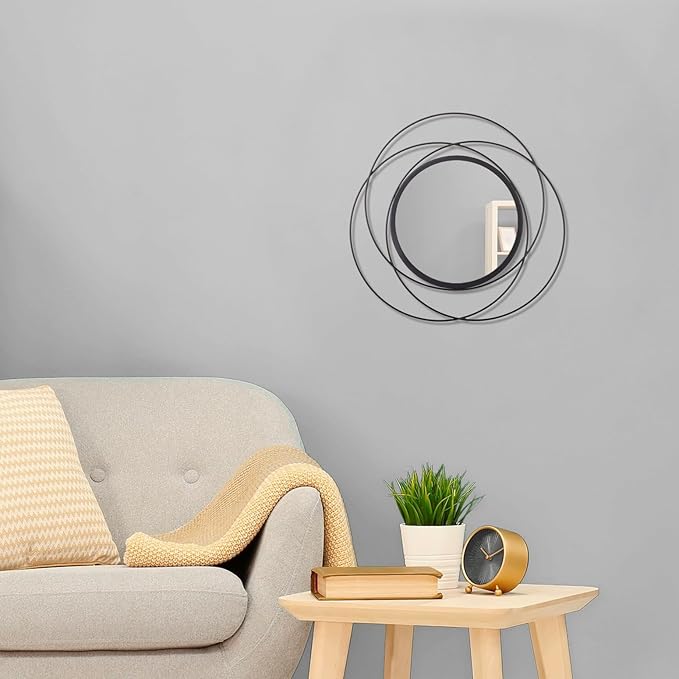 Black Circle Mirror Wall Decorative Metal Wall Mirror, Art Small Round Wall Home Mirror, Decor Living Room Bedroom Bathroom Entryway 12