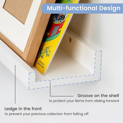 Picture Ledge Shelf, Floating Shelves Set of 2, Solid Ash Wood 56'' Long Large Nursery Book Shelves for Toys Storage, Kids Bookshelf for Living Room Bedroom Decor Books Photo Frames, White