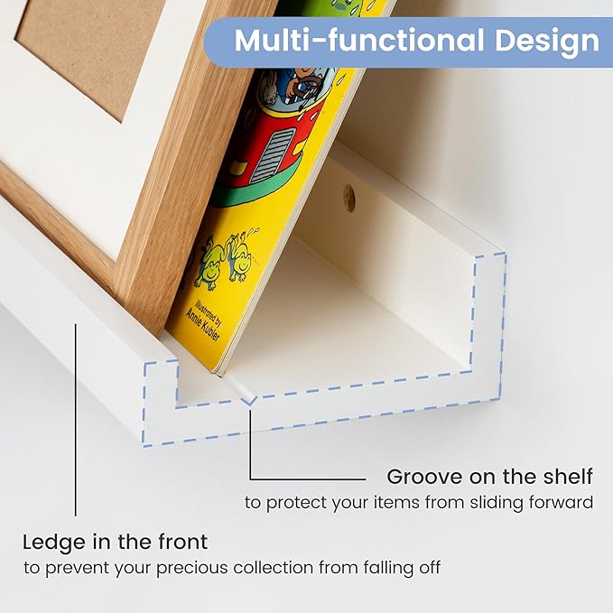 Picture Ledge Shelf, Floating Shelves Set of 2, Solid Ash Wood 48'' Long Large Nursery Book Shelves for Toys Storage, Kids Bookshelf for Living Room Bedroom Decor Books Photo Frames, White