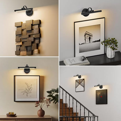 Rechargeable Picture Light for Wall, Cordless Art Lights Battery Operated, Dimmable Wall Light with Remote & Timer, 3 Color Modes for Paintings, Gallery, Artwork(Black, 12inch)