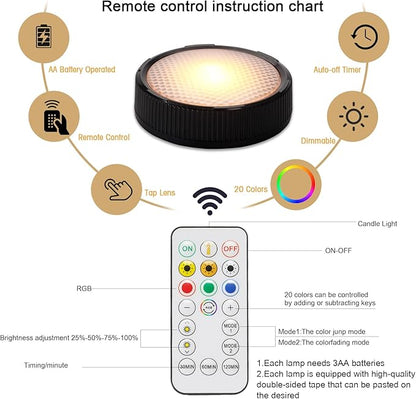 Battery Operated Picture Light, Puck Lights with Remote, Picture Lights for Wall, Picture Frame Lights with 20 Color Changing, Wireless Magnetic Art Light for Accent, Paintings-Black