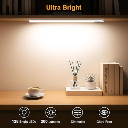 Gritin 14.7inch Under Cabinet Lighting Rechargeable 2 Pack- 3 Color Temps&5 Level Brightness, Super Bright, 4 Modes, Motion Sensor, Long Lasting - Easy Installation Magnetic Under Closet Lights-Silver