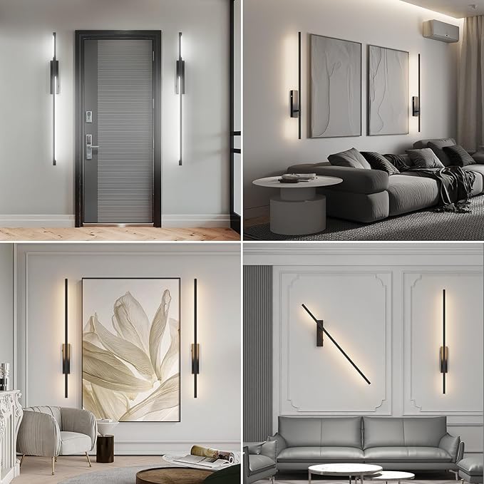 Battery Operated Wall Sconces with Remote Control, 6W 6000mAh Dimmable Wireless Wall Sconces Set of 2, Rechargeable Wall Lights Indoor for Living Room Bedroom Hallway, 32.7inch, 2 Pack,Black