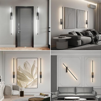 Battery Operated Wall Sconces with Remote Control, 6W 6000mAh Dimmable Wireless Wall Sconces Set of 2, Rechargeable Wall Lights Indoor for Living Room Bedroom Hallway, 32.7inch, 2 Pack,Black