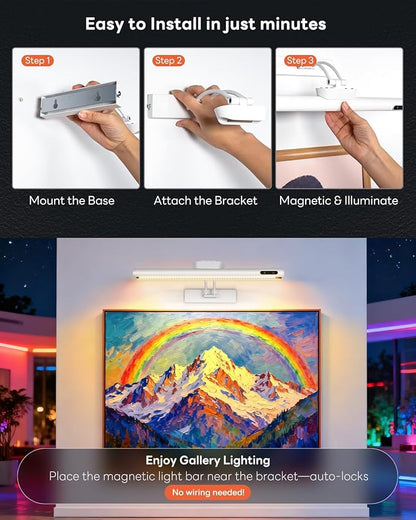 Magnetic Cordless Picture Light with Remote/Touch Control & Timer, 3CCT Dimmable, Angle Adjustable 5000mAh Battery 16in Metal Wall Sconce Decor for Artwork,Painting,Portrait,Gallery,Photo, White 2Pack