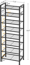 usikey 8 Tiers Narrow Shoe Rack 16-24 Pairs, Sturdy Metal Tall Shoe Rack with 4 Hooks, Slim Shoe Storage Organizer with Metal Shelf, Space Saving Vertical Shoe Shelf for Entryway Black UNYXJX016H