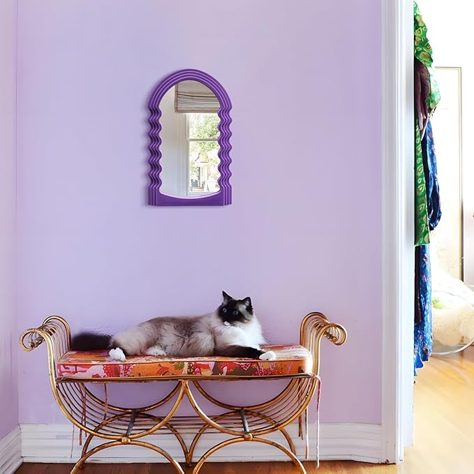 Wavy Mirror Wall Decor for Girly Nursery Bedroom, Small Decorative Irregular Mirrors for Modern Vintage Home Office Living Room Housewarming Birthday Gift, Unique Hanging Art Accent (Purple)