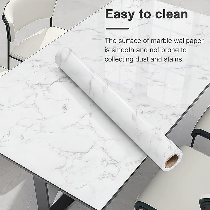 Dimoon 15.7''x393'' Marble Peel and Stick Wallpaper White Granite Contact Paper for Countertops Waterproof Kitchen New Environmentally Friendly Materials Thickening Upgrade Renter Friendly Vinyl