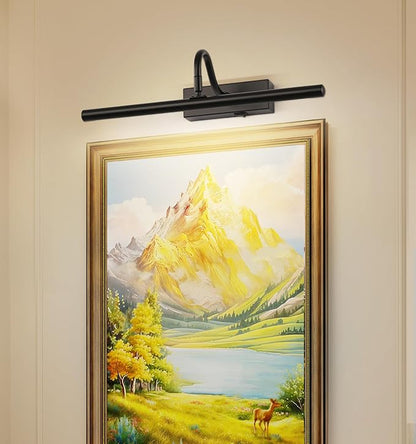 Dimmable Cordless Picture Light with Controller and Timer, Rechargeable 5000mAh Battery Wall Sconce for Wall Pictures, 16in Wall Light for Gallery Artwork, Paintings, Portraits -Black