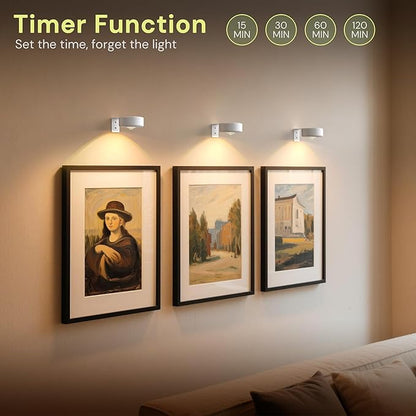 L LOHAS LED White Wireless Picture Lights for Wall, 3 Pack Magnetic Rechargeable AAA Battery Operated Picture Light with Remote & Timer, Dimmable 3CCT Art Light for Paintings, Frames, Gallery