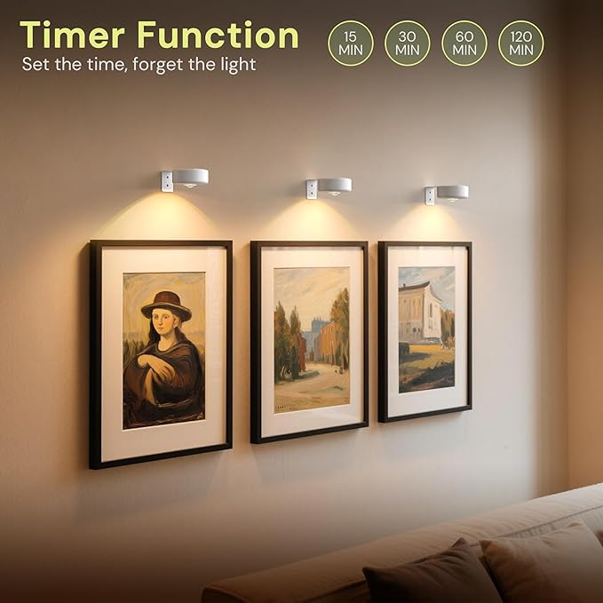 L LOHAS LED White Wireless Picture Lights for Wall, 3 Pack Magnetic Rechargeable AAA Battery Operated Picture Light with Remote & Timer, Dimmable 3CCT Art Light for Paintings, Frames, Gallery