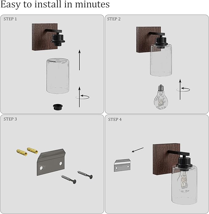 Battery Operated Wall Sconce Set of 2, Black & Walnut Rechargeable Wall Lights with Timer Function, Easy Install Dimmable Wireless Wall Lamps for Living Room, Bedroom, Hallway, Entryway Decor 3000K