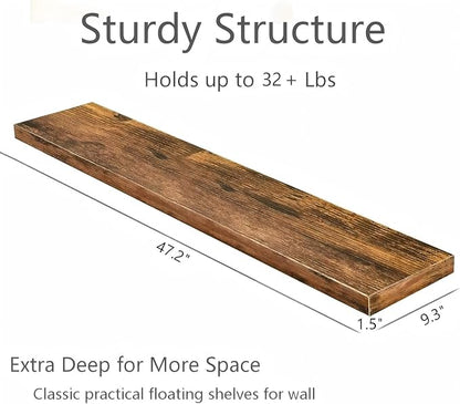 Vervida® Floating Shelves, 47.2 inch Wall Mounted Rustic Wood Shelves for Bathroom, Bedroom, Living Room, Kitchen, Office, Hanging Shelf for Books/Storage/Decor(Rustic Brown,Set of 3)