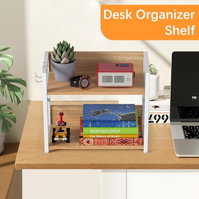 Spice-Rack-Organizer-Shelf for Kitchen Counter, 2 Tiers Coffee Bar Station Organizer for Countertop，Space Saving Desk Shelving Riser Unit (Maple, Medium)